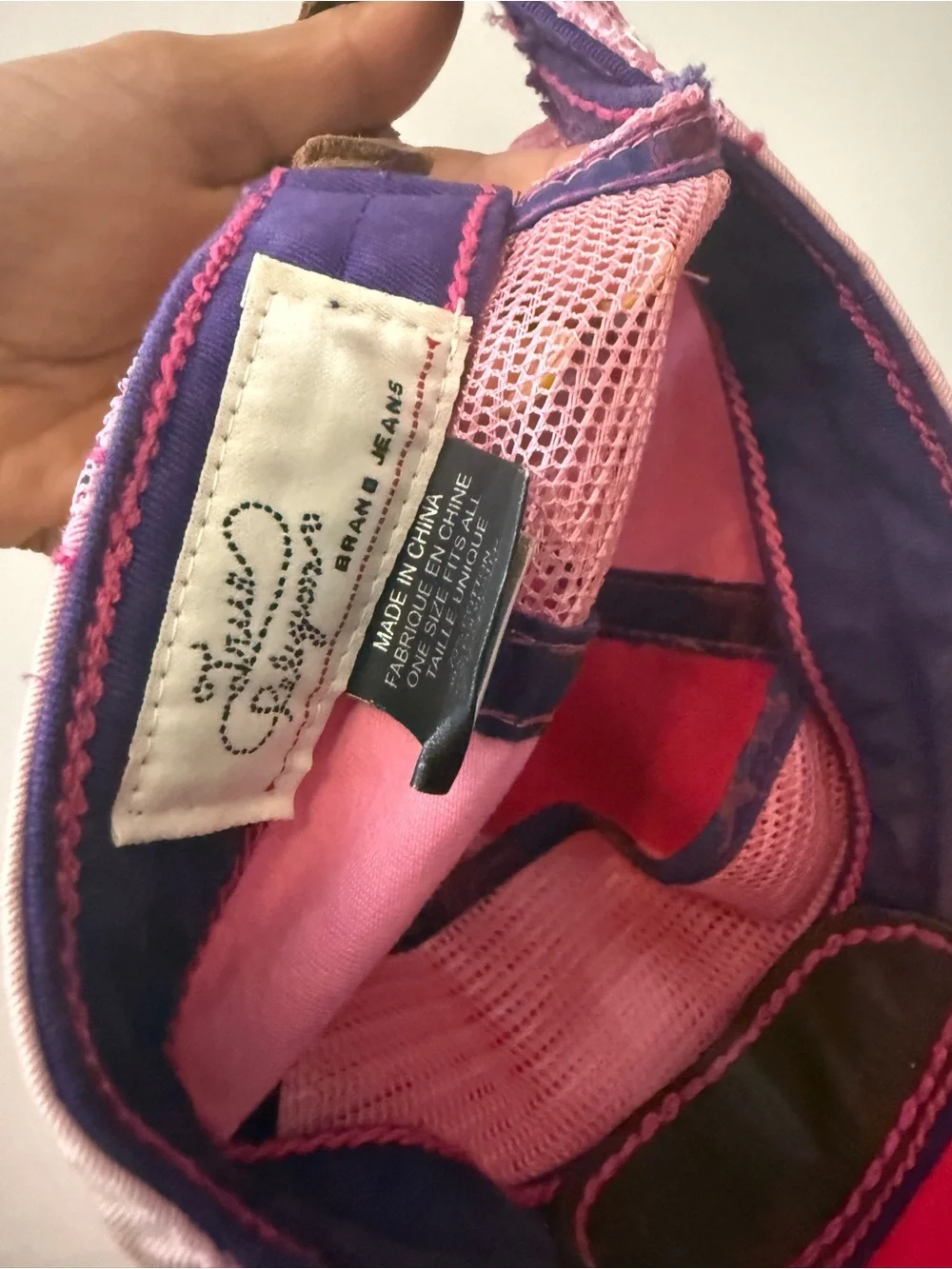 Y2K True Religion Pink Embellished Los Angeles Cap three roses